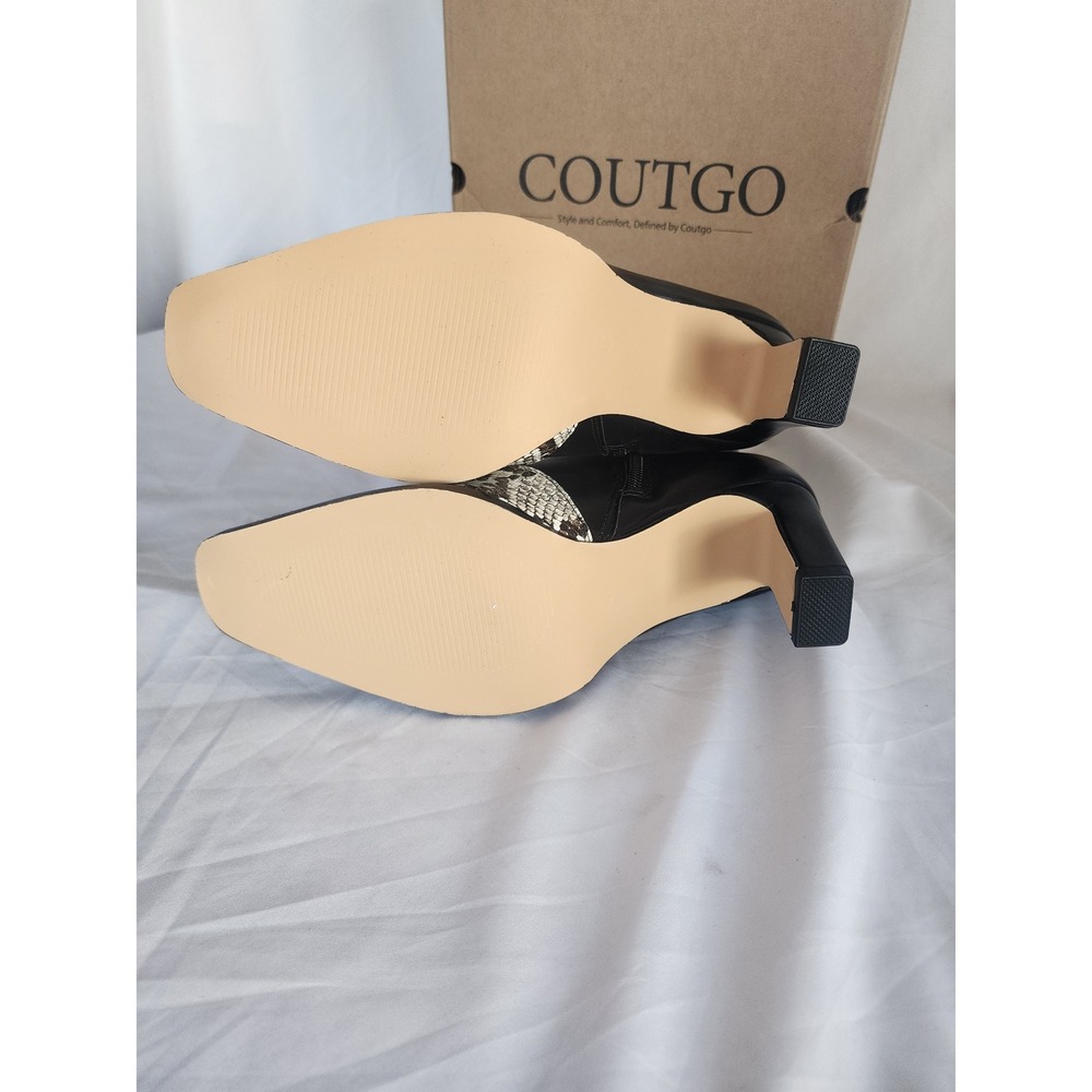 Coutgo Black Snakeskin Pointed Toe Ankle Boots Block Heel Side Zip Size 7.5 NEW - Picture 10 of 12